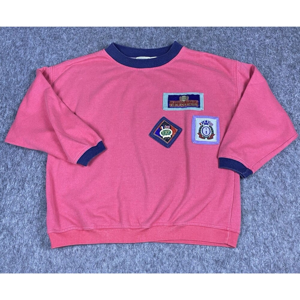 Vintage 80s Limited Express Women's Sweater Crewneck Pink Patches Size 3 (M/L)
